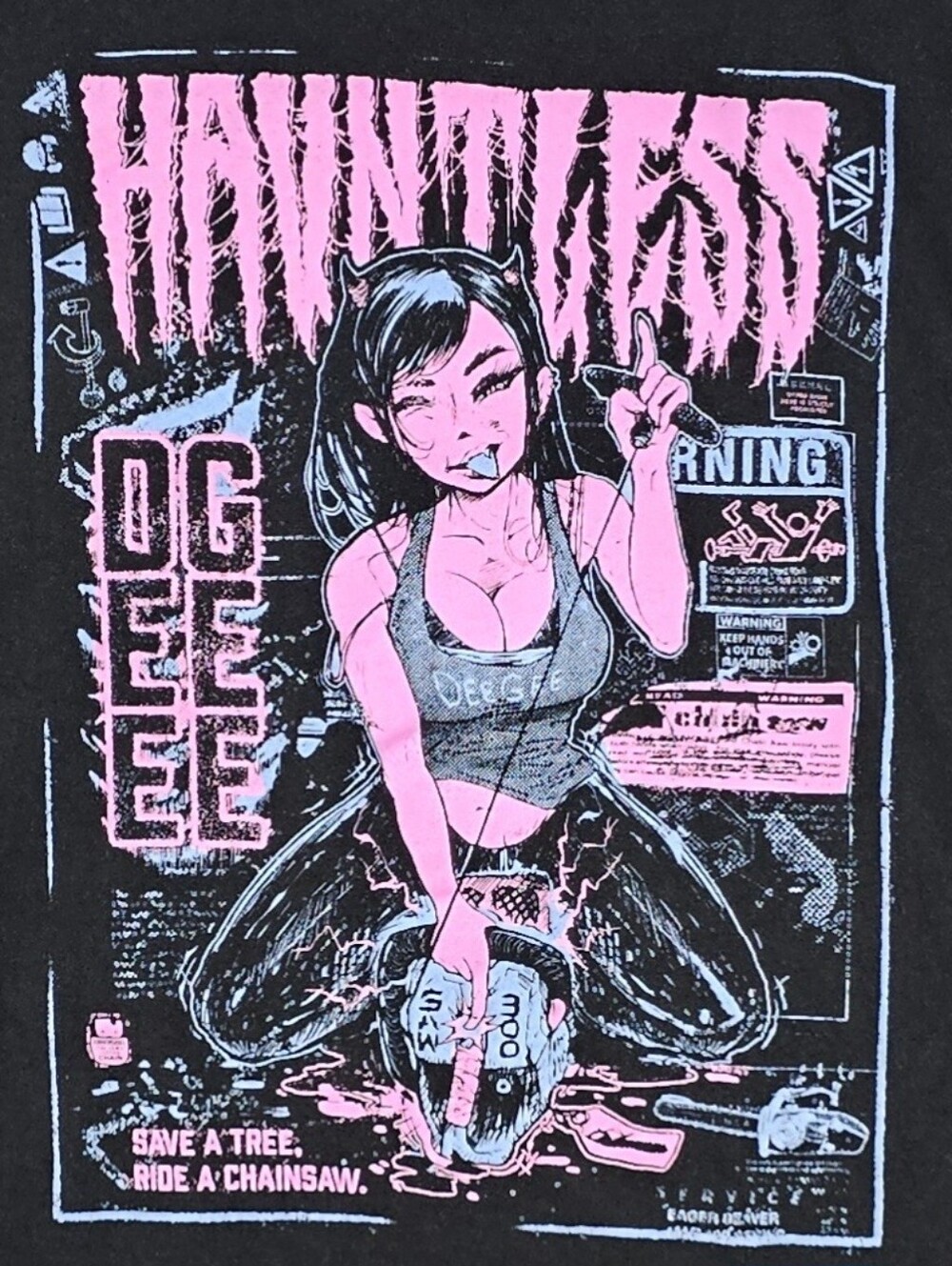 HAUNTLESS "Beware of Kickback" Anime Graphic Long Sleeve Tee